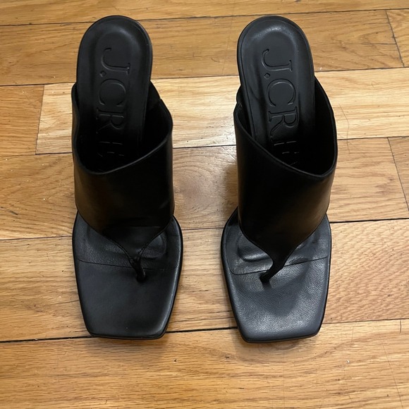 J.Crew Black Rounded-Heel Thong Sandals in Leather Snakeskin | Size 8 - Picture 3 of 8